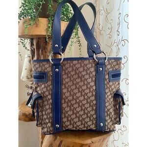 NY Brown and Blue Patterned Women's Tote Bag with Side Pockets